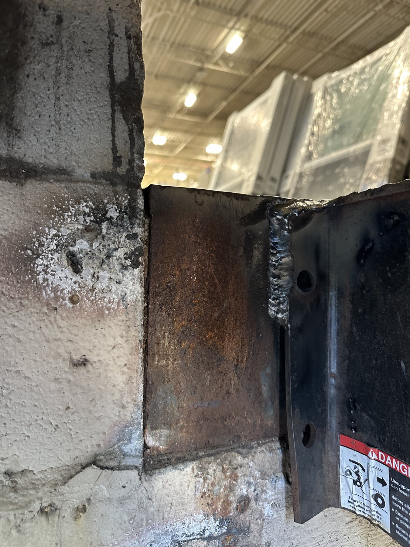 Rewelded steel loading dock bracket from K&G Welding's Gadsden project