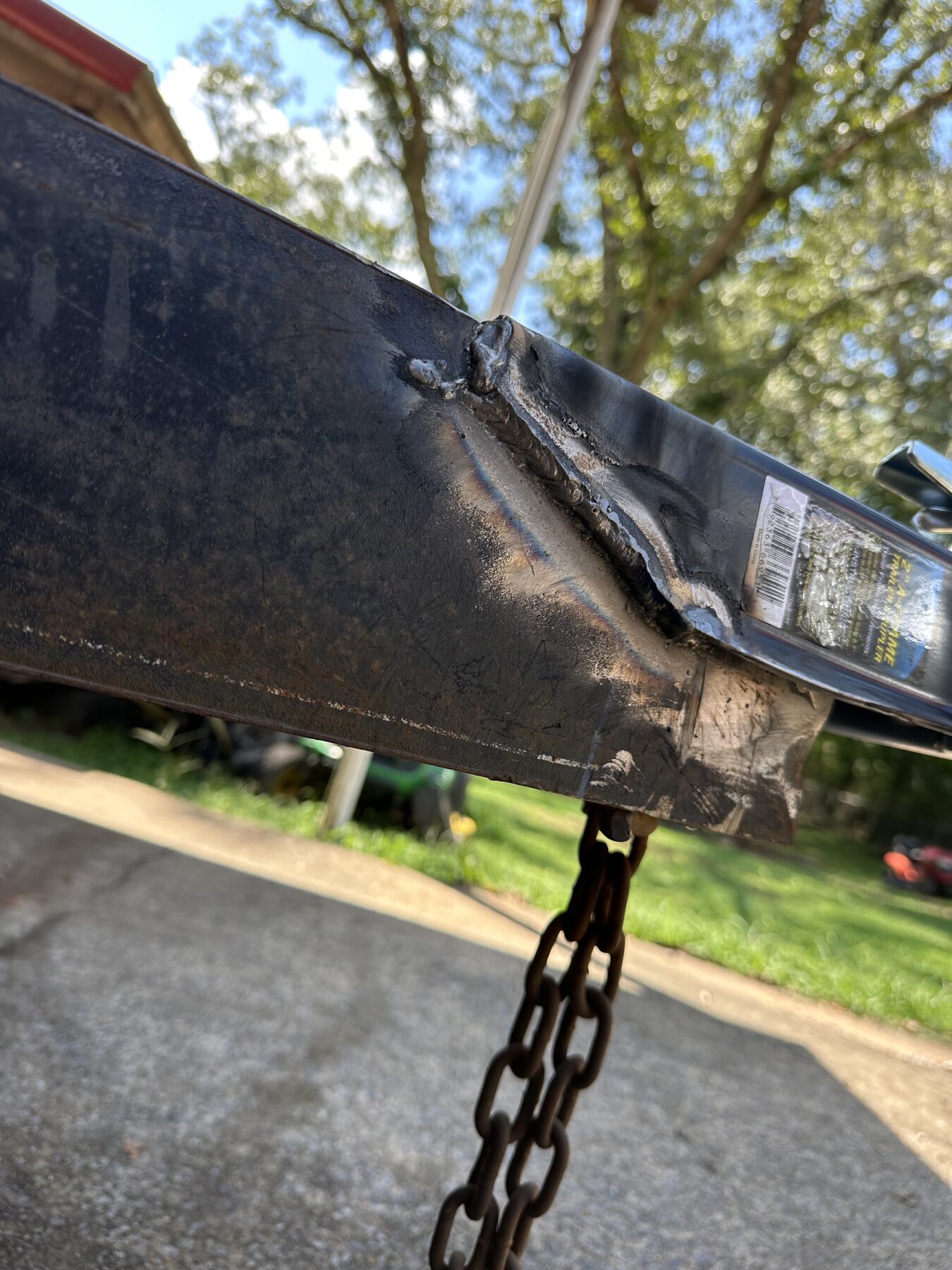 Completed weld on replacement trailer hitch in Anniston AL